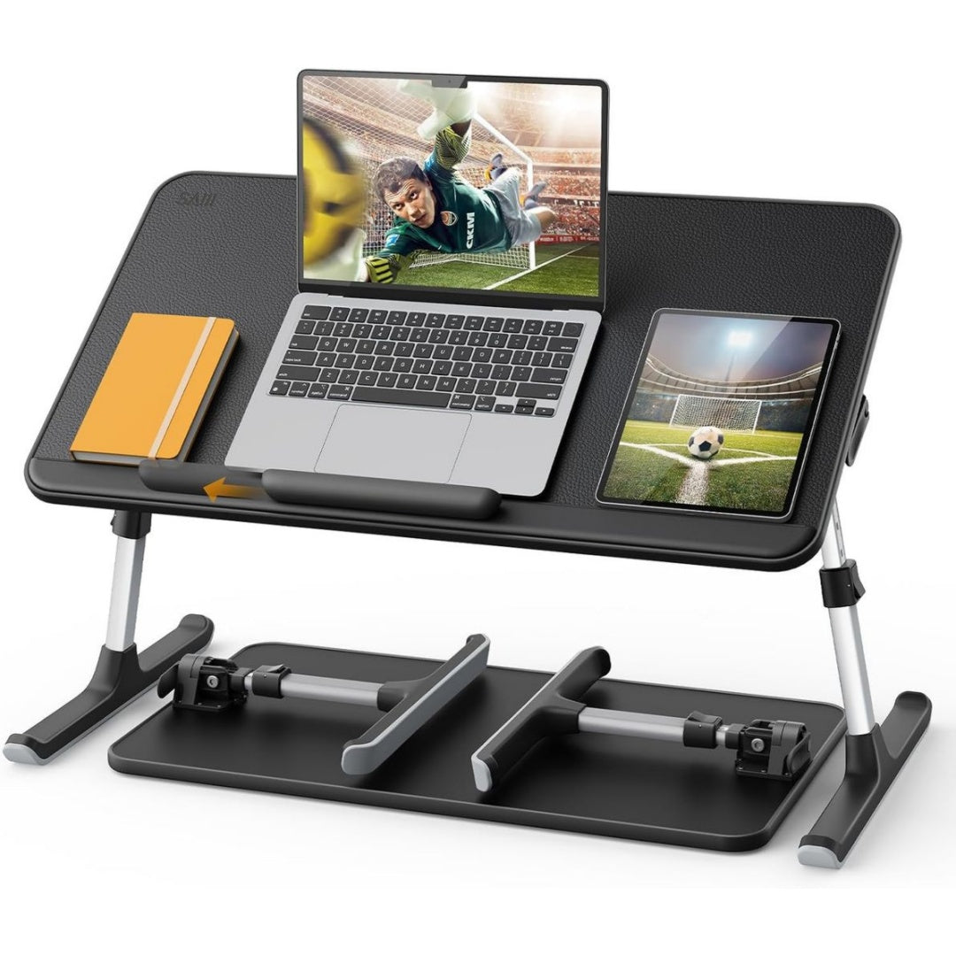 Robustes Laptopstaender fuer Reisen aus Holz